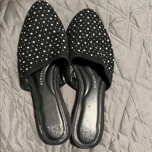 Time and Tru Black Studded Mules